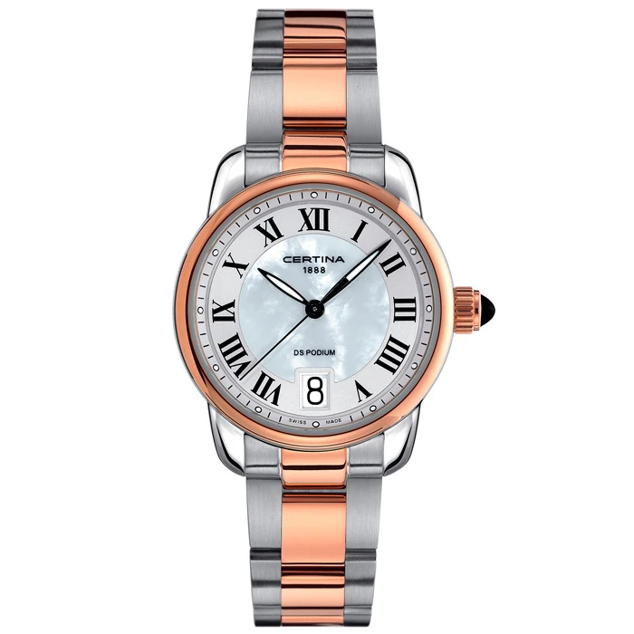 Дамски ръчен часовник с кварцов механизъм - корпус от Стомана - Стоманена верижка - цвят Седеф Розово Злато