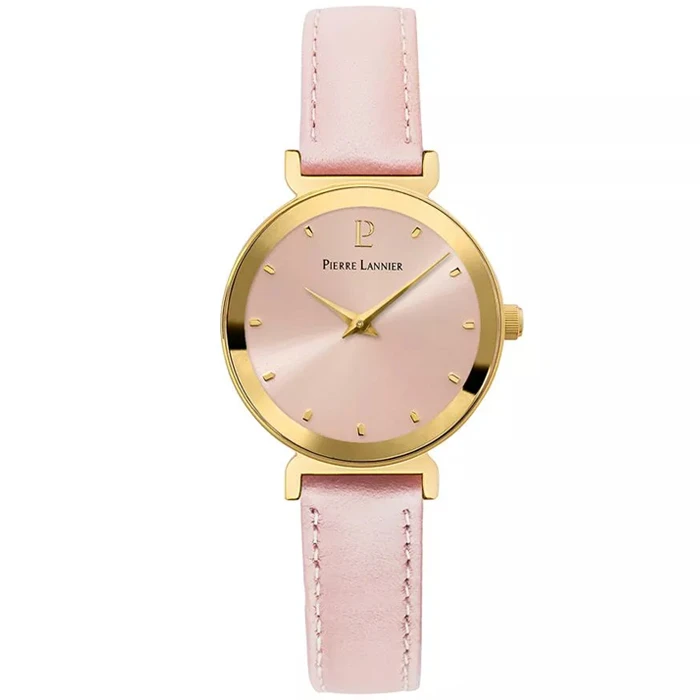 Дамски ръчен часовник с кварцов механизъм - корпус от Стомана - Естествена кожа - цвят Розов