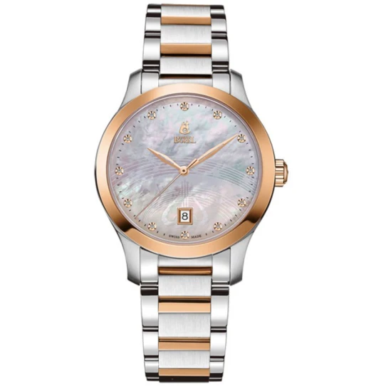 Дамски ръчен часовник с кварцов механизъм - корпус от Стомана - Стоманена верижка - цвят Седеф Розово Злато