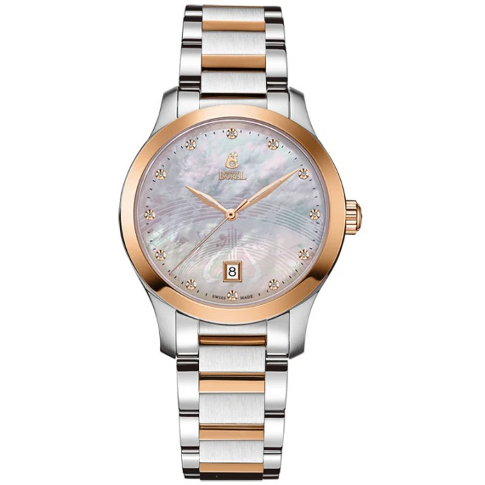 Дамски ръчен часовник с кварцов механизъм - корпус от Стомана - Стоманена верижка - цвят Седеф Розово Злато