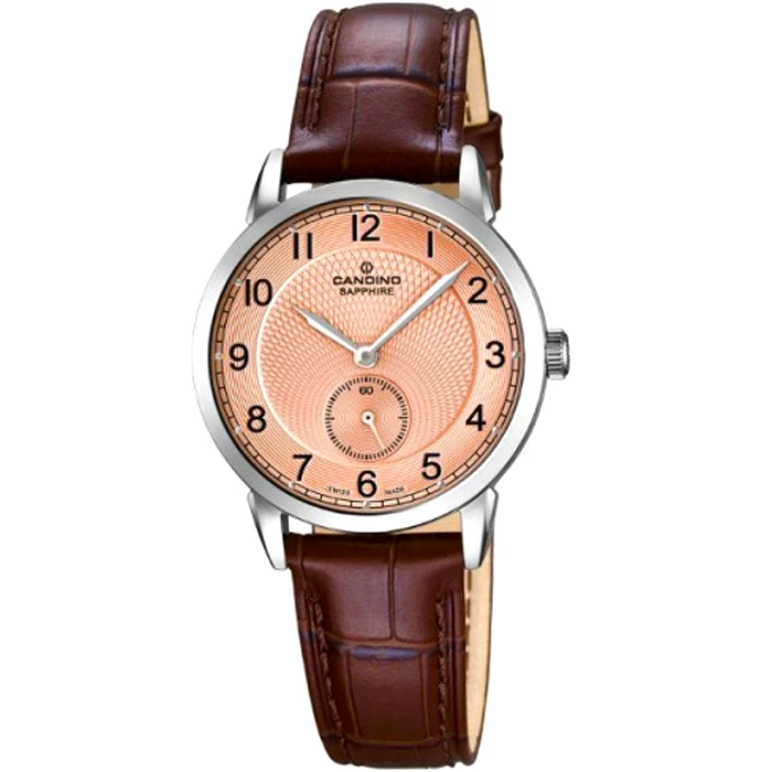 Мъжки ръчен часовник с кварцов механизъм - корпус от Стомана - Естествена кожа - цвят Розово Злато Кафяв