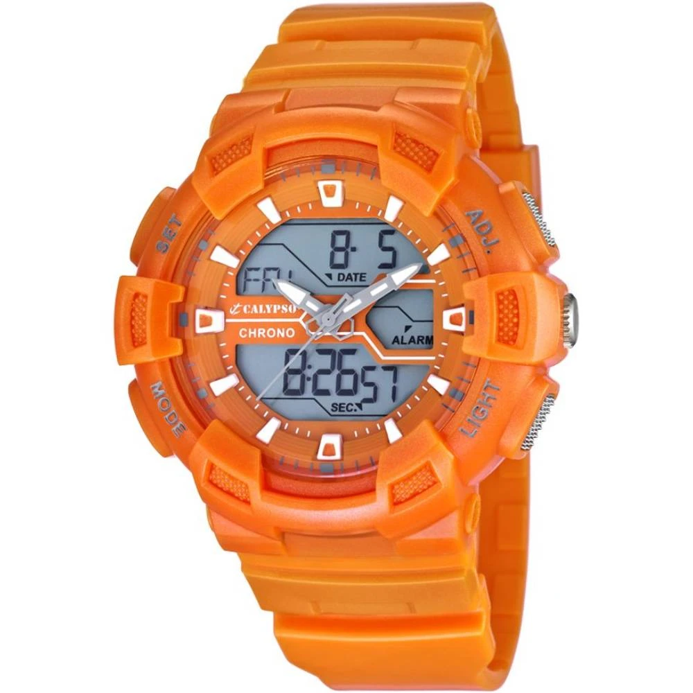 Унисекс ръчен часовник с кварцов механизъм - корпус от Полимер - Полимер - цвят Сив Оранжев