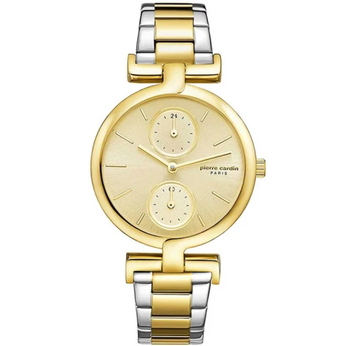 Дамски ръчен часовник с кварцов механизъм - корпус от Стомана - Стоманена верижка - цвят Жълт Сив