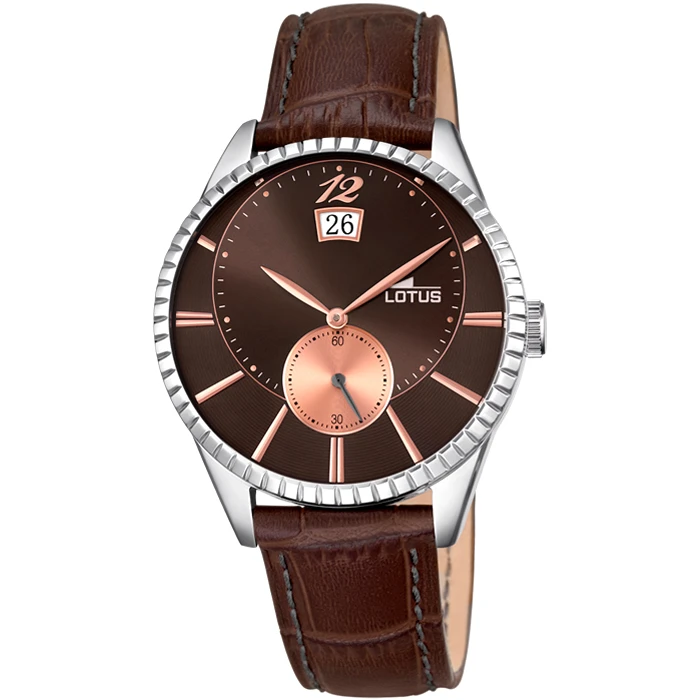 Мъжки ръчен часовник с кварцов механизъм - корпус от Стомана - Естествена кожа - цвят Кафяв Кафяв