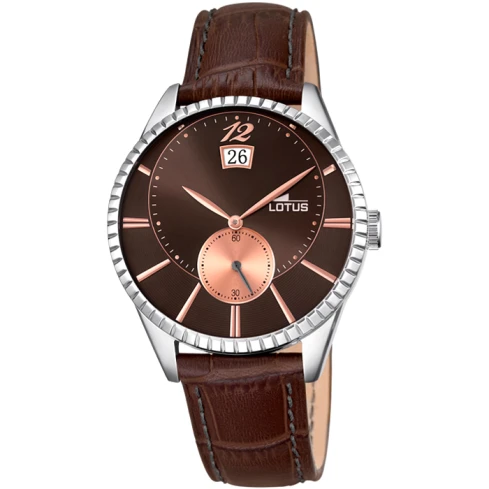 Мъжки ръчен часовник с кварцов механизъм - корпус от Стомана - Естествена кожа - цвят Кафяв Кафяв