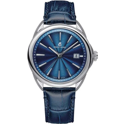 Мъжки ръчен часовник с автоматичен механизъм - корпус от Стомана - Естествена кожа - цвят Син Син