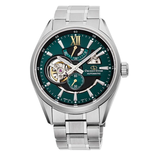 Мъжки ръчен часовник с автоматичен механизъм - корпус от Стомана - Стоманена верижка - цвят Зелен Сив