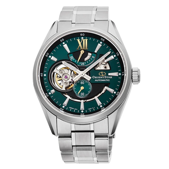 Мъжки ръчен часовник с автоматичен механизъм - корпус от Стомана - Стоманена верижка - цвят Зелен Сив