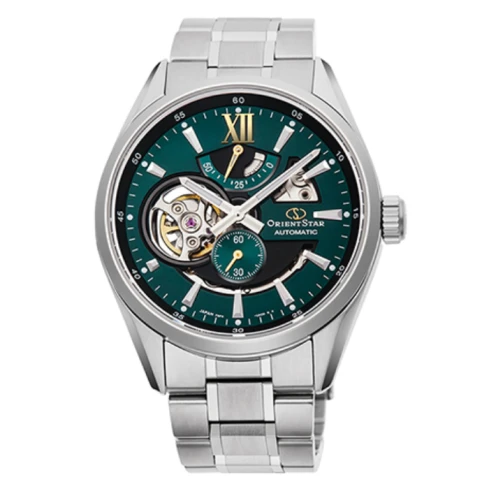 Мъжки ръчен часовник с автоматичен механизъм - корпус от Стомана - Стоманена верижка - цвят Зелен Сив