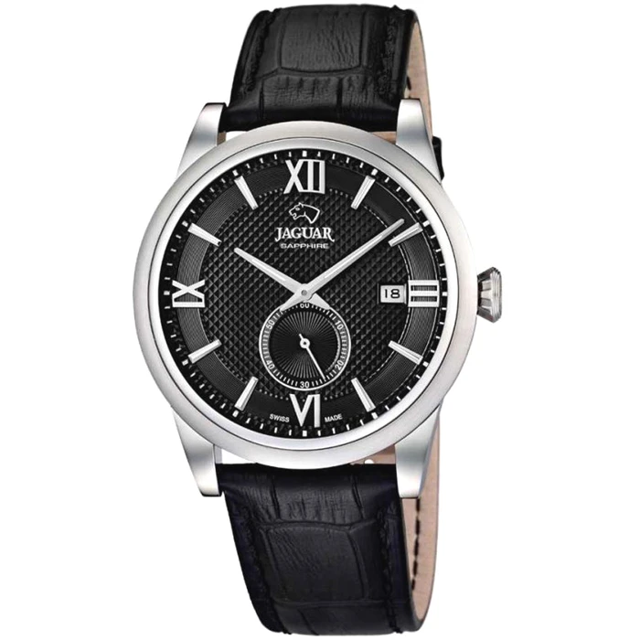 Мъжки ръчен часовник с кварцов механизъм - корпус от Стомана - Естествена кожа - цвят Черен Черен