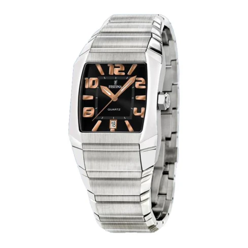 Мъжки ръчен часовник с кварцов механизъм - корпус от Стомана - Стоманена верижка - цвят Черен