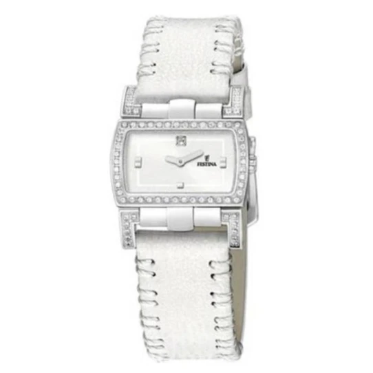 Дамски ръчен часовник с кварцов механизъм - корпус от Стомана - Естествена кожа - цвят Бял Бял