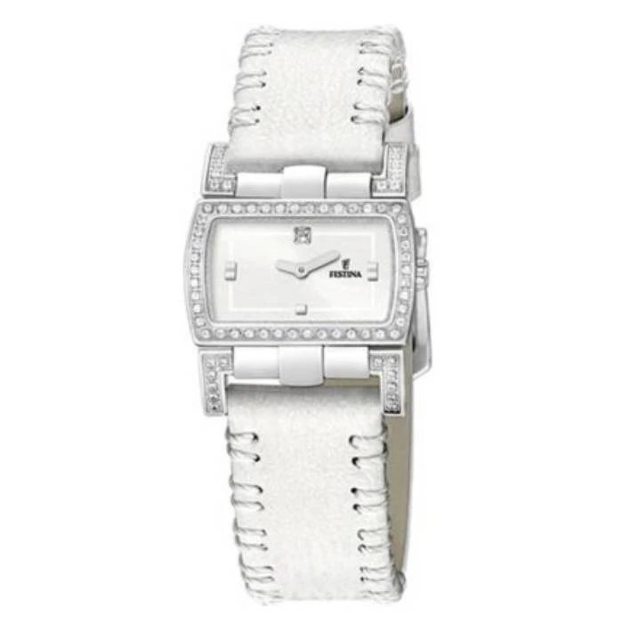 Дамски ръчен часовник с кварцов механизъм - корпус от Стомана - Естествена кожа - цвят Бял Бял