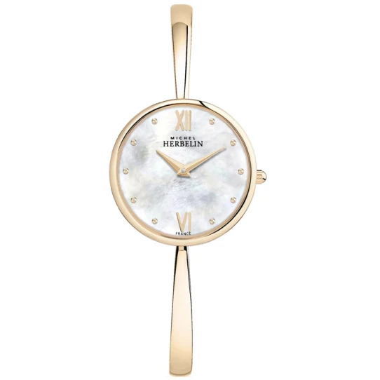 Дамски ръчен часовник с кварцов механизъм - корпус от Стомана - Стоманена верижка - цвят Седеф Розово Злато