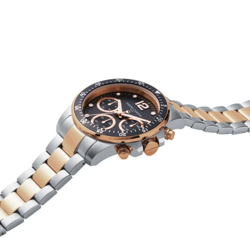 Мъжки ръчен часовник с кварцов механизъм - корпус от Стомана - Стоманена верижка - цвят Черен Розово Злато