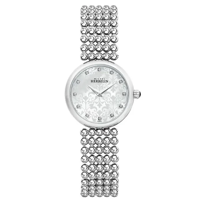 Дамски ръчен часовник с кварцов механизъм - корпус от Стомана - Стоманена верижка - цвят Сребрист Сив