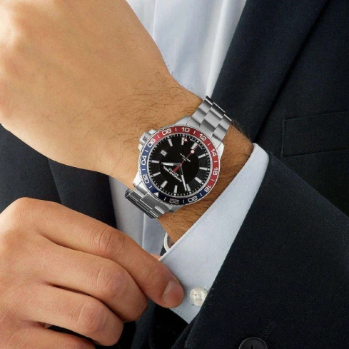 Мъжки ръчен часовник с кварцов механизъм - корпус от Стомана и алуминий - Стоманена верижка - цвят Черен