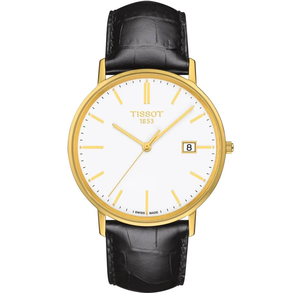 Мъжки ръчен часовник с кварцов механизъм - корпус от 18К Злато - Естествена кожа - цвят Бял Черен