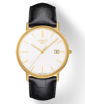 Мъжки ръчен часовник с кварцов механизъм - корпус от 18К Злато - Естествена кожа - цвят Бял Черен