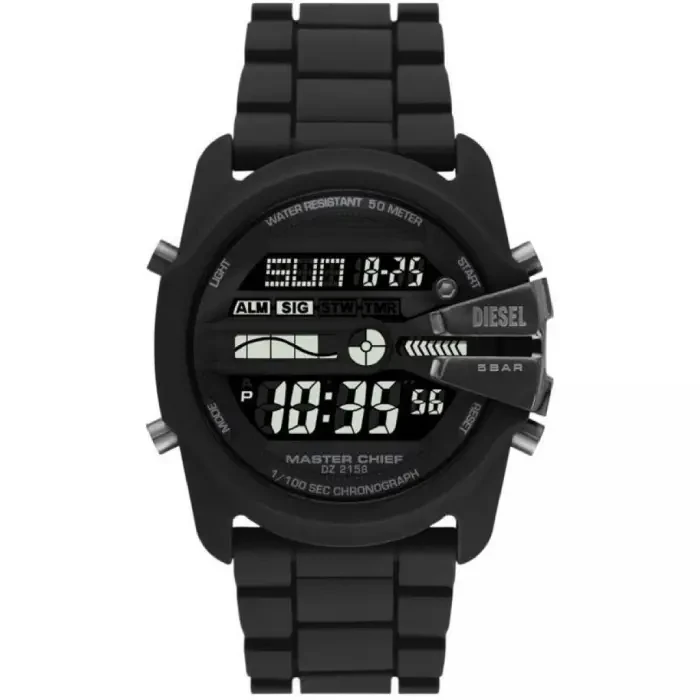 Мъжки ръчен часовник с кварцов механизъм - корпус от Стомана - Силиконова каишка - цвят Черен