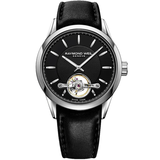 Мъжки ръчен часовник с автоматичен механизъм - корпус от Стомана - Естествена кожа - цвят Черен Черен