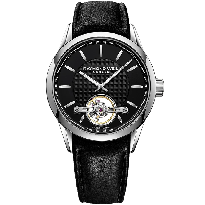 Мъжки ръчен часовник с автоматичен механизъм - корпус от Стомана - Естествена кожа - цвят Черен Черен