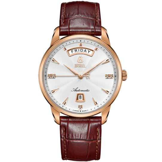 Мъжки ръчен часовник с автоматичен механизъм - корпус от Стомана - Естествена кожа - цвят Бял Кафяв