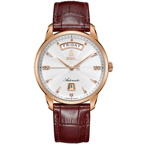 Мъжки ръчен часовник с автоматичен механизъм - корпус от Стомана - Естествена кожа - цвят Бял Кафяв