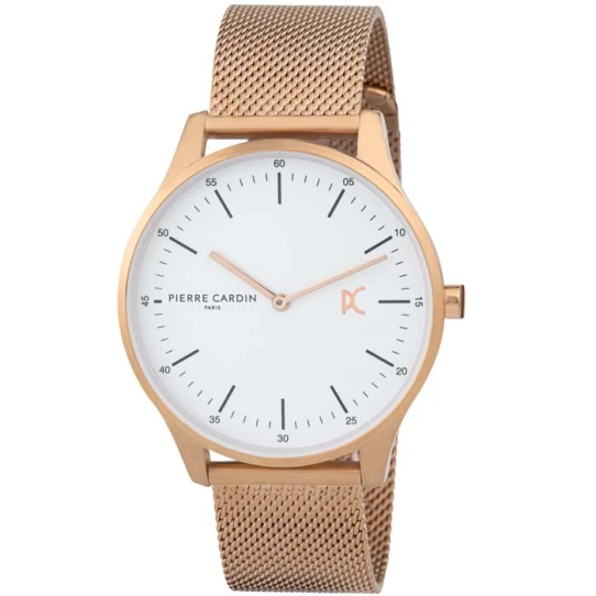 Мъжки ръчен часовник с кварцов механизъм - корпус от Стомана - Меш - цвят Бял Розово Злато