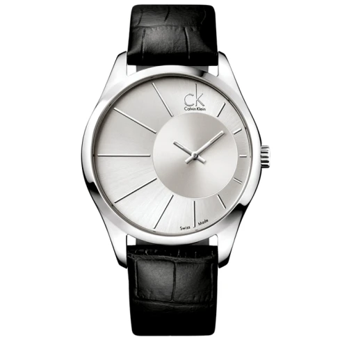 Мъжки ръчен часовник с кварцов механизъм - корпус от Стомана - Естествена кожа - цвят Сребрист Черен