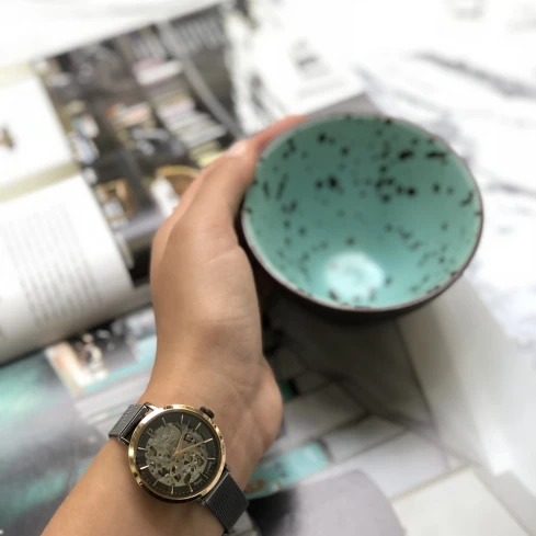 Дамски ръчен часовник с автоматичен механизъм - корпус от Стомана - Меш - цвят Скелетон Сив