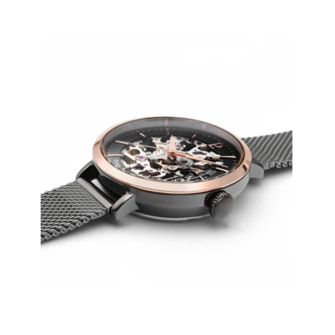 Дамски ръчен часовник с автоматичен механизъм - корпус от Стомана - Меш - цвят Скелетон Сив