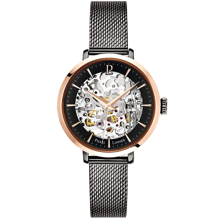 Дамски ръчен часовник с автоматичен механизъм - корпус от Стомана - Меш - цвят Скелетон Сив