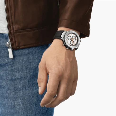 Мъжки ръчен часовник с кварцов механизъм - корпус от Стомана - Силиконова каишка - цвят Бял Черен