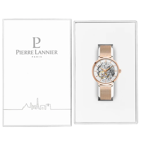 Дамски ръчен часовник с автоматичен механизъм - корпус от Стомана - Меш - цвят Скелетон Розово Злато