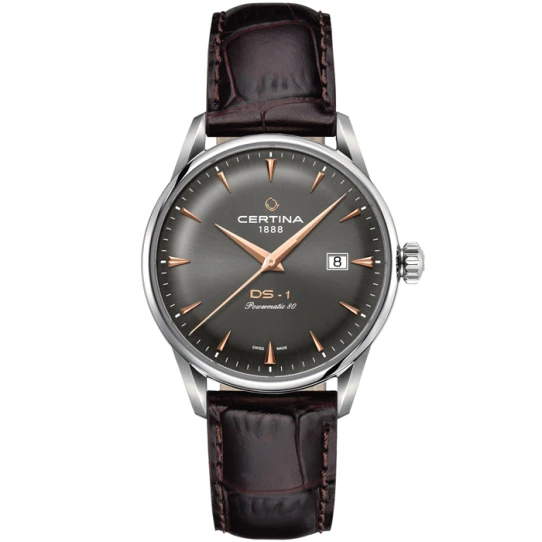 Мъжки ръчен часовник с автоматичен механизъм - корпус от Стомана - Естествена кожа - цвят Сив Кафяв