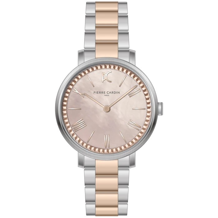 Дамски ръчен часовник с кварцов механизъм - корпус от Стомана - Стоманена верижка - цвят Седеф Сив