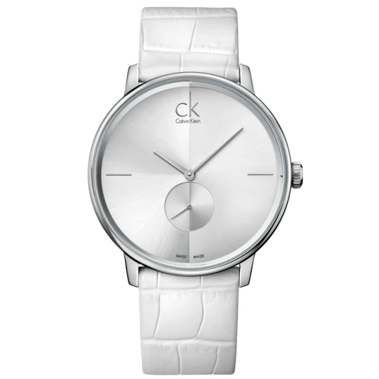 Дамски ръчен часовник с кварцов механизъм - корпус от Стомана - Естествена кожа - цвят Сребрист Бял