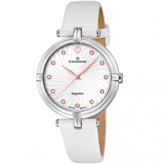 Дамски ръчен часовник с кварцов механизъм - корпус от Стомана - Естествена кожа - цвят Бял Бял