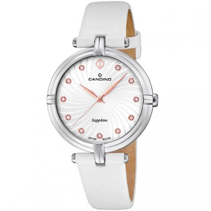 Дамски ръчен часовник с кварцов механизъм - корпус от Стомана - Естествена кожа - цвят Бял Бял