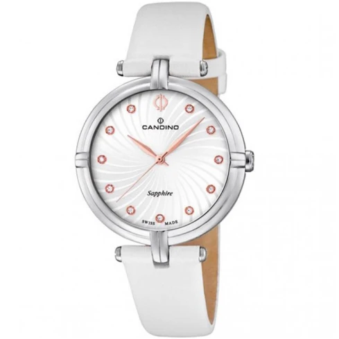 Дамски ръчен часовник с кварцов механизъм - корпус от Стомана - Естествена кожа - цвят Бял Бял