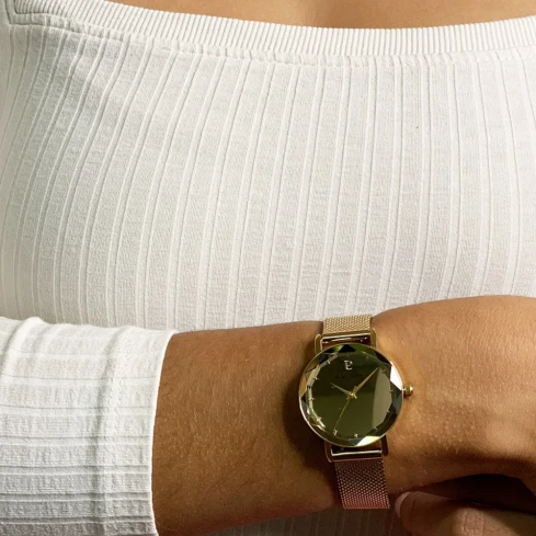 Дамски ръчен часовник с кварцов механизъм - корпус от Стомана - Меш - цвят Шампанско Злато