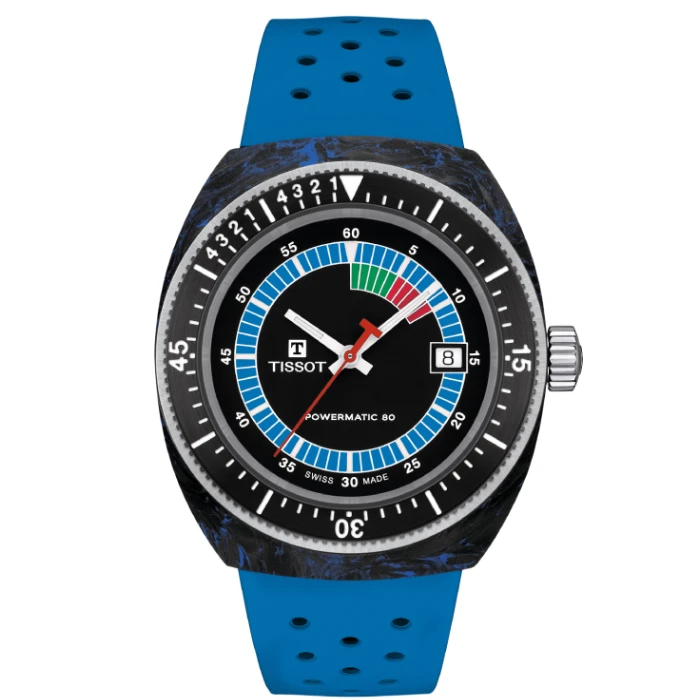 Унисекс ръчен часовник с автоматичен механизъм - корпус от Карбон - Каучук - цвят Черен Син