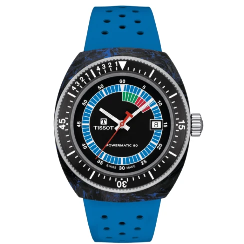 Унисекс ръчен часовник с автоматичен механизъм - корпус от Карбон - Каучук - цвят Черен Син