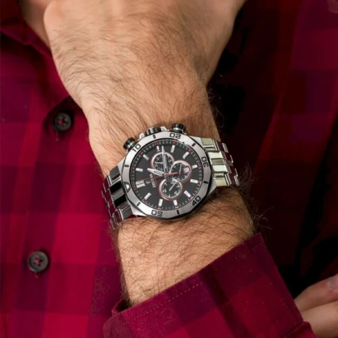 Мъжки ръчен часовник с кварцов механизъм - корпус от Стомана - Стоманена верижка - цвят Черен Сив