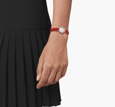 Дамски ръчен часовник с кварцов механизъм - корпус от Стомана - Естествена кожа - цвят Седеф Бял