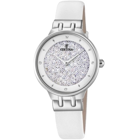 Дамски ръчен часовник с кварцов механизъм - корпус от Стомана - Естествена кожа - цвят Бял Бял