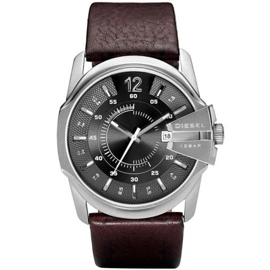 Мъжки ръчен часовник с кварцов механизъм - корпус от Стомана - Естествена кожа - цвят Черен Кафяв