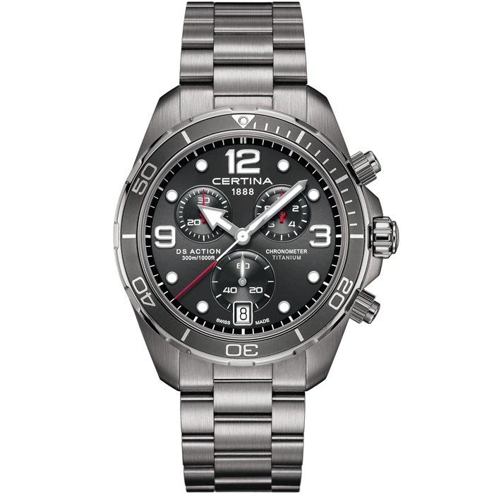 Мъжки ръчен часовник с кварцов механизъм - корпус от Титан - Титаниева верижка - цвят Сив Син