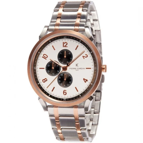 Мъжки ръчен часовник с кварцов механизъм - корпус от Стомана - Стоманена верижка - цвят Бял Розово Злато